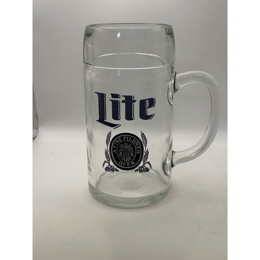 Miller Lite Fine Pilsner Beer Mug Stein XLarge Heavy Thick Glass  8" 1 Liter